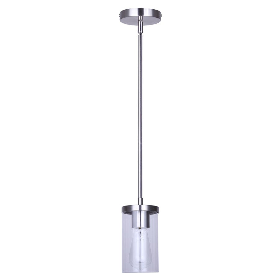 Canarm Britton 4.75in 1-Light Pendant | Modern Brushed Nickel Steel and Clear Glass | Kitchen Island & Dining Room | Model IPL1234A01BN