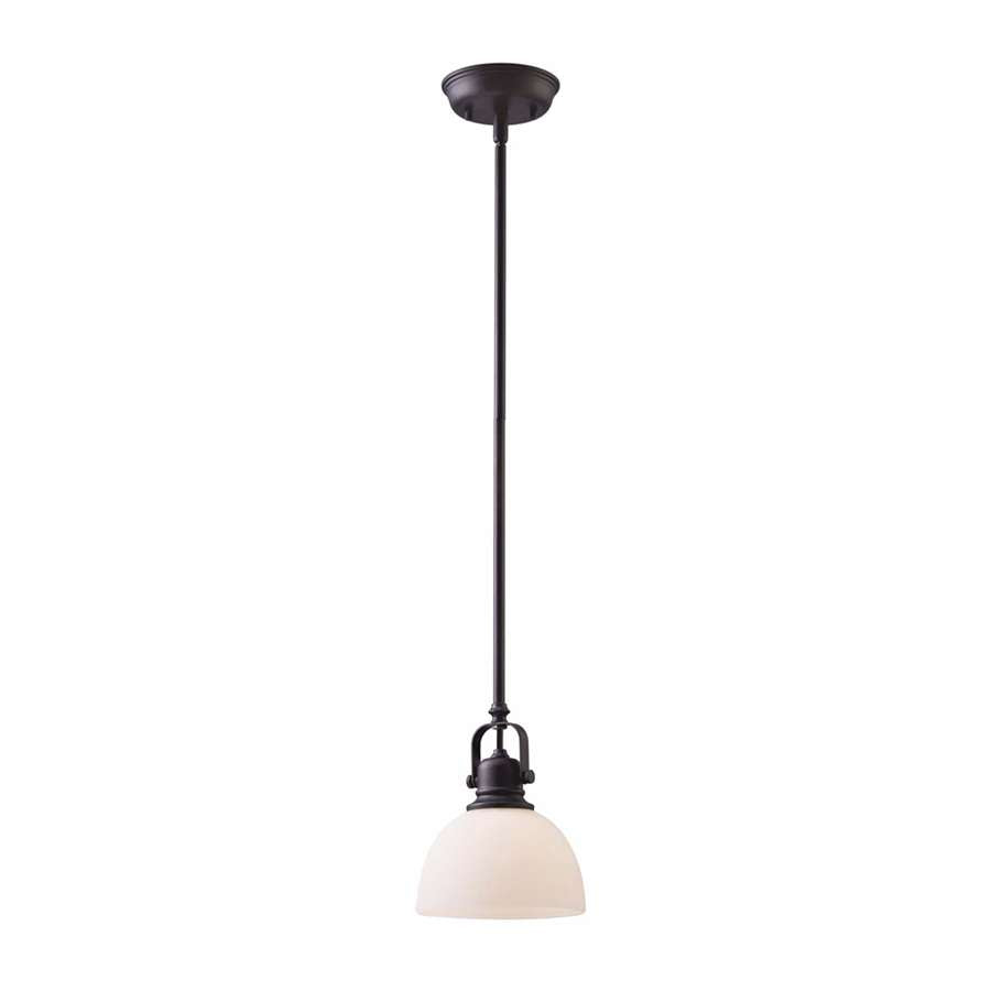 Canarm Rowan 7in 1-Light Rod Pendant | Oil Rubbed Bronze and White Opal Glass | Kitchen Island & Dining Room | Model IPL177B01ORB