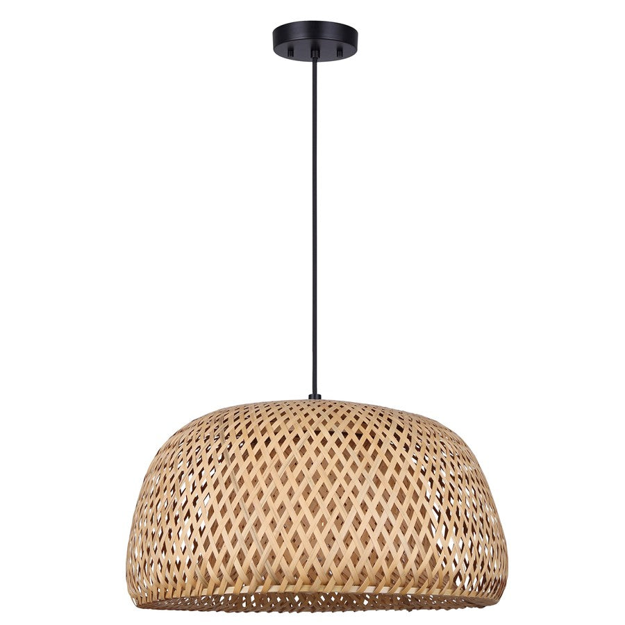 Canarm Sariel 18in 1-Light Pendant | Matte Black and Bamboo | Kitchen Island & Dining Room | 18 x 18 x 11 in | Model IPL2025B01BK