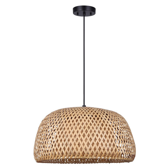 Canarm Sariel 18in 1-Light Pendant | Matte Black and Bamboo | Kitchen Island & Dining Room | 18 x 18 x 11 in | Model IPL2025B01BK