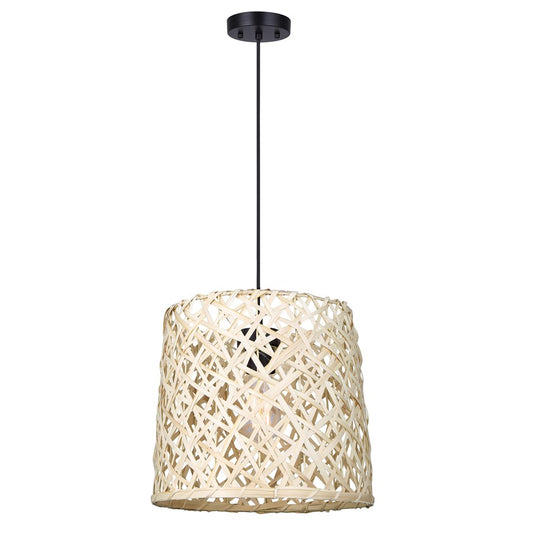 Canarm Tash 13.25in 1-Light Pendant | Matte Black and Bamboo | Kitchen Island & Dining Room | 13.25 x 13.25 x 13 in | Model IPL2026B01BK