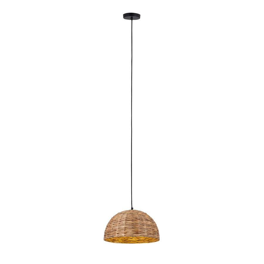 Canarm Kaia 16in 1-Light Pendant | Coastal Natural Seagrass Shade | Kitchen Island & Bedroom | 16 x 16 x 9 in | Model IPL2082B01NA