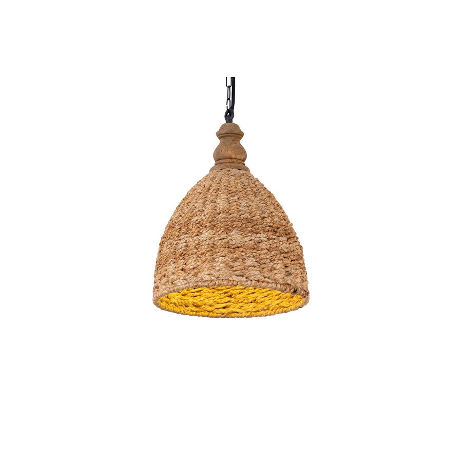 Canarm Madison 12in 1-Light Pendant | Boho Black Jute & Wood Shade | Dining Room & Kitchen | 12 x 12 x 16 in | Model IPL2083B01NAB