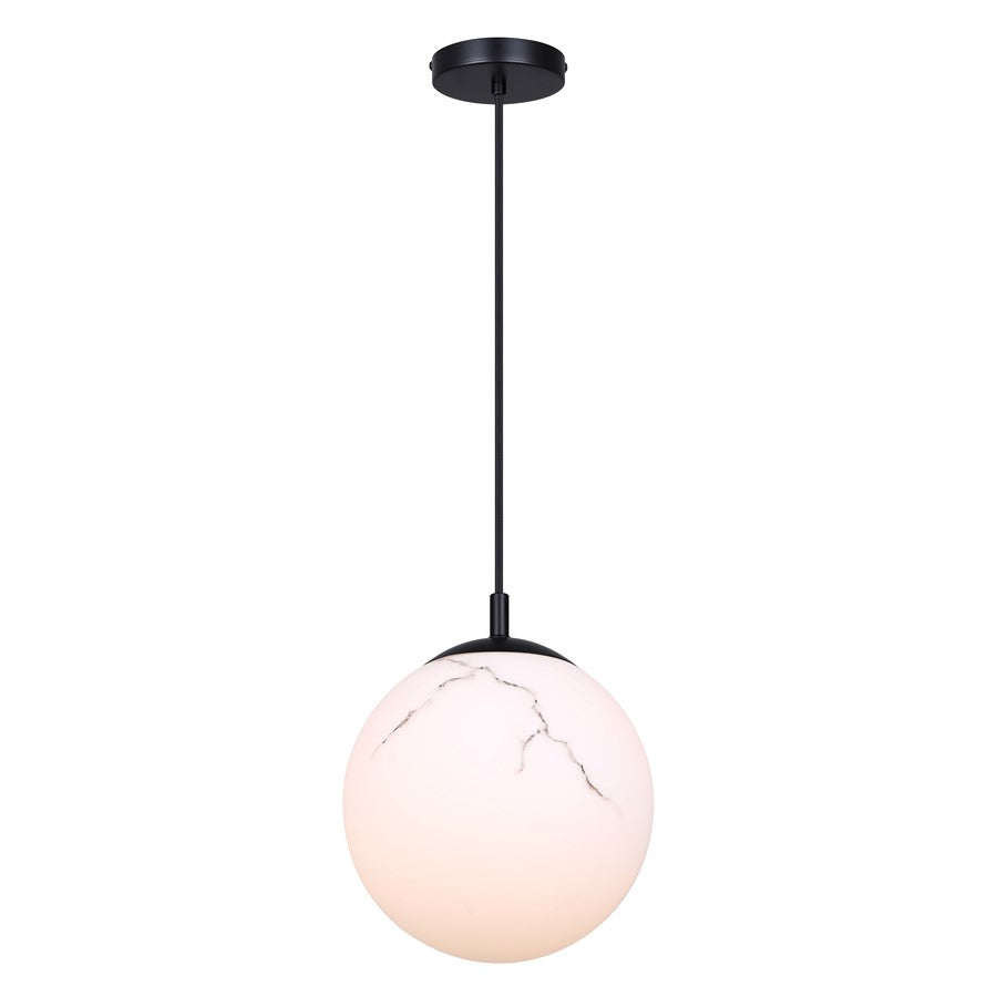 Canarm Halsey 9.75in 1-Light Pendant | Matte Black and Grey Marble Glass | Kitchen & Dining Room | 9.75 x 9.75 x 14 in | Model IPL2101B01BK