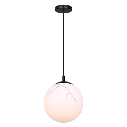Canarm Halsey 9.75in 1-Light Pendant | Matte Black and Grey Marble Glass | Kitchen & Dining Room | 9.75 x 9.75 x 14 in | Model IPL2101B01BK
