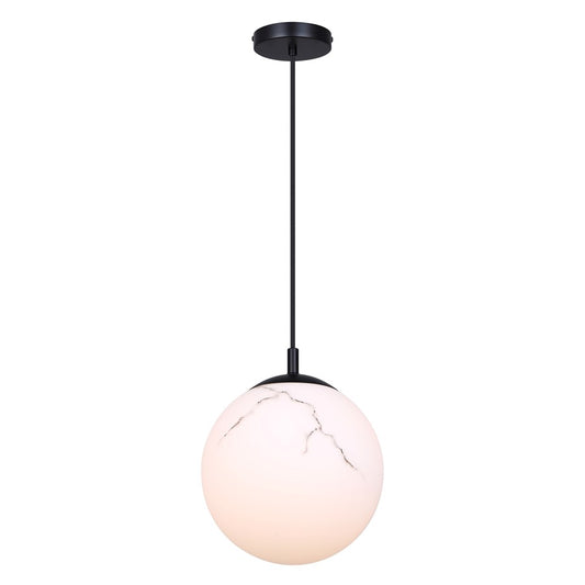 Canarm Halsey 9.75in 1-Light Pendant | Matte Black and Grey Marble Glass | Kitchen & Dining Room | 9.75 x 9.75 x 14 in | Model IPL2101B01BK
