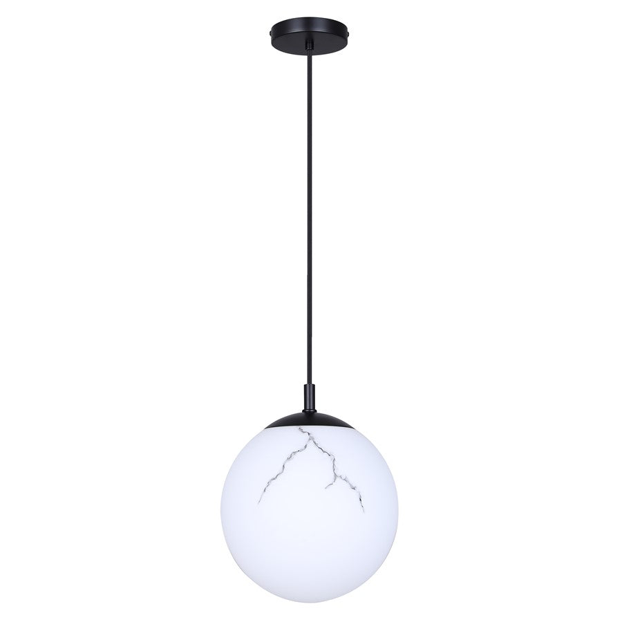 Canarm Halsey 9.75in 1-Light Pendant | Matte Black and Grey Marble Glass | Kitchen & Dining Room | 9.75 x 9.75 x 14 in | Model IPL2101B01BK