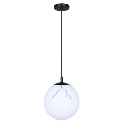 Canarm Halsey 9.75in 1-Light Pendant | Matte Black and Grey Marble Glass | Kitchen & Dining Room | 9.75 x 9.75 x 14 in | Model IPL2101B01BK