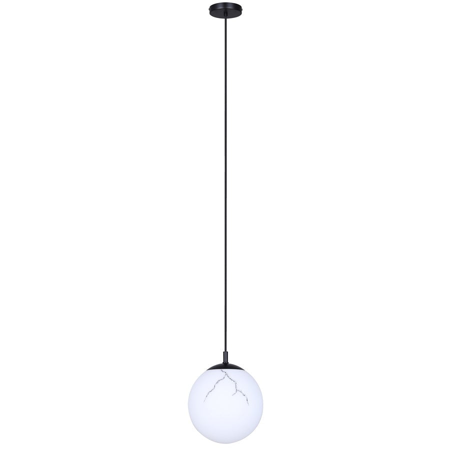 Canarm Halsey 9.75in 1-Light Pendant | Matte Black and Grey Marble Glass | Kitchen & Dining Room | 9.75 x 9.75 x 14 in | Model IPL2101B01BK