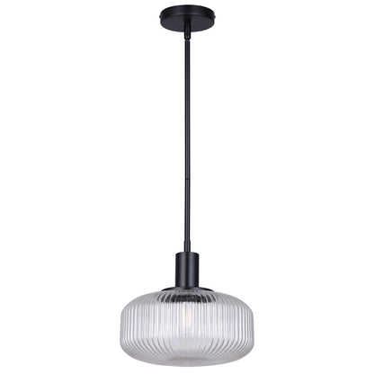Canarm Ledger 10.5in 1-Light Pendant | Matte Black and Clear Ribbed Glass | Kitchen & Dining Room | 10.5 x 10.5 x 12.63 in | Model IPL2104B01BK