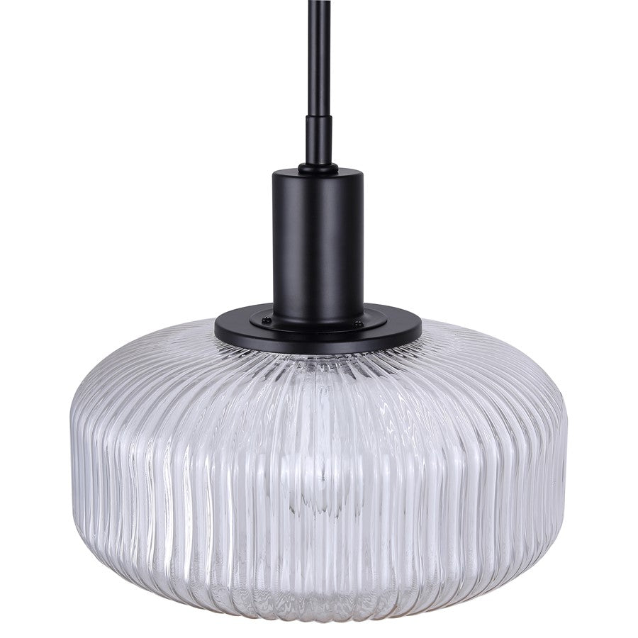 Canarm Ledger 10.5in 1-Light Pendant | Matte Black and Clear Ribbed Glass | Kitchen & Dining Room | 10.5 x 10.5 x 12.63 in | Model IPL2104B01BK