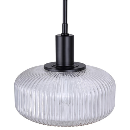 Canarm Ledger 10.5in 1-Light Pendant | Matte Black and Clear Ribbed Glass | Kitchen & Dining Room | 10.5 x 10.5 x 12.63 in | Model IPL2104B01BK