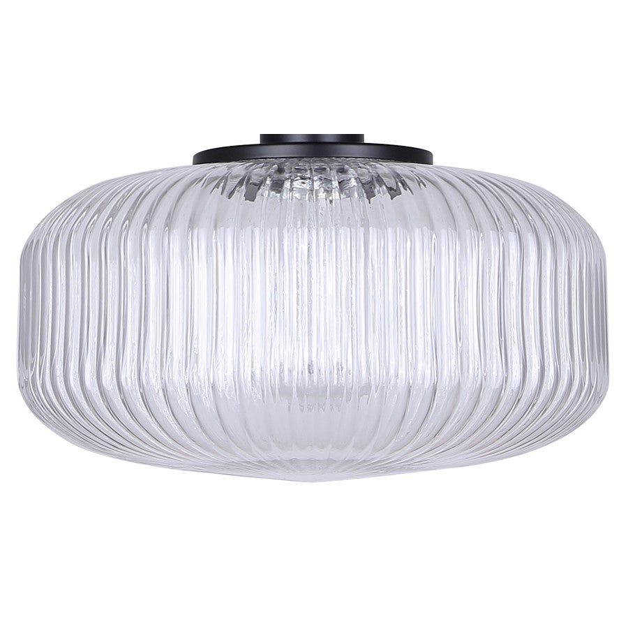Canarm Ledger 10.5in 1-Light Pendant | Matte Black and Clear Ribbed Glass | Kitchen & Dining Room | 10.5 x 10.5 x 12.63 in | Model IPL2104B01BK