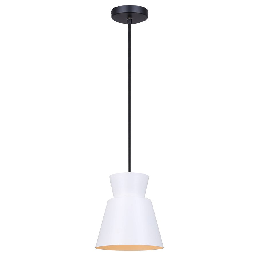 Canarm Arbella 7.75in 1-Light Pendant | Matte Black and White Metal | Kitchen Island & Dining Room | 7.75 x 7.75 x 11 in | Model IPL2107B01BW