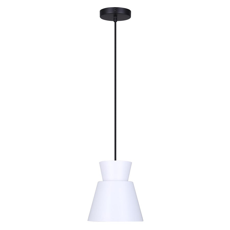 Canarm Arbella 7.75in 1-Light Pendant | Matte Black and White Metal | Kitchen Island & Dining Room | 7.75 x 7.75 x 11 in | Model IPL2107B01BW