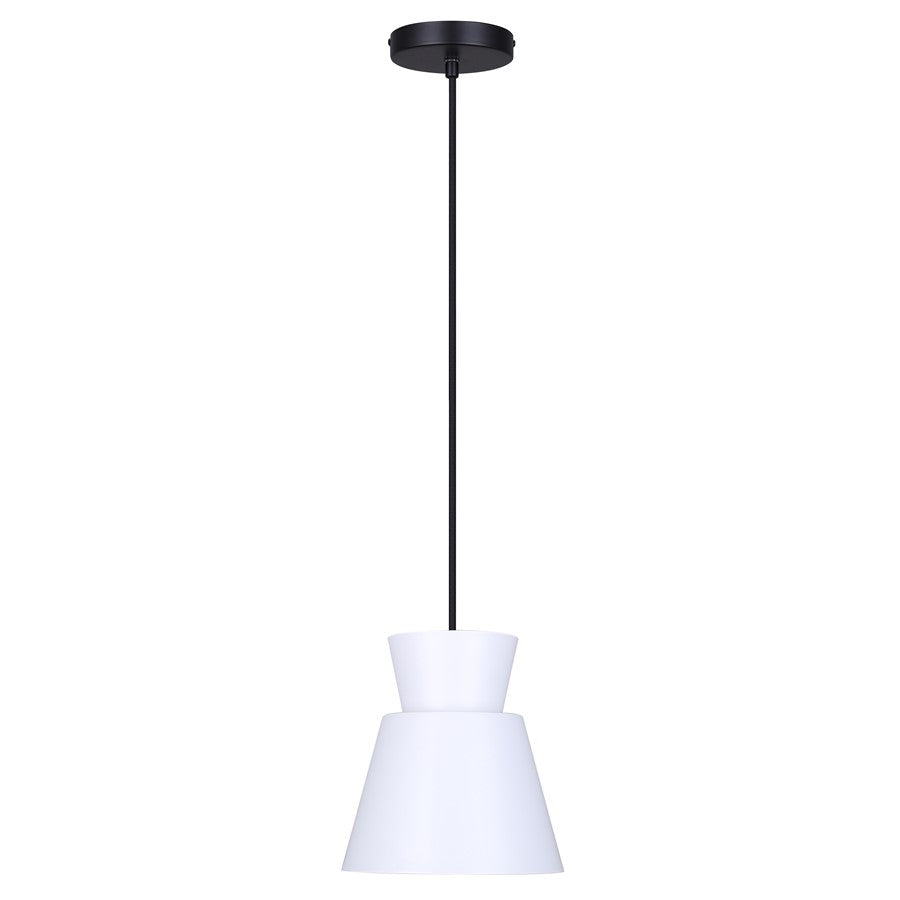 Canarm Arbella 7.75in 1-Light Pendant | Matte Black and White Metal | Kitchen Island & Dining Room | 7.75 x 7.75 x 11 in | Model IPL2107B01BW