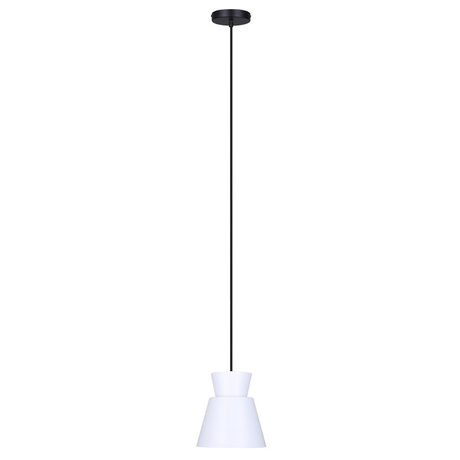 Canarm Arbella 7.75in 1-Light Pendant | Matte Black and White Metal | Kitchen Island & Dining Room | 7.75 x 7.75 x 11 in | Model IPL2107B01BW