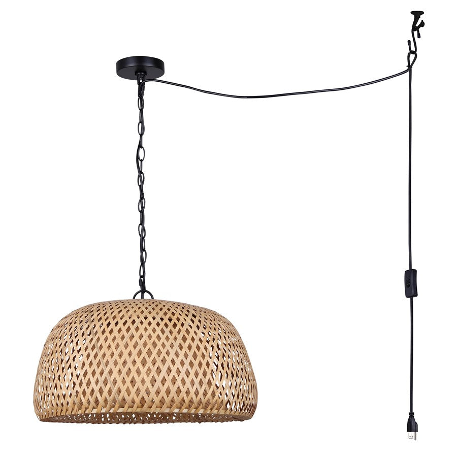 Canarm Hanoi 18in 1-Light Pendant | Matte Black Bamboo and Opal Glass | Living Room & Dining Room | 18 x 18 x 10.5 in | Model IPL2109B01BK