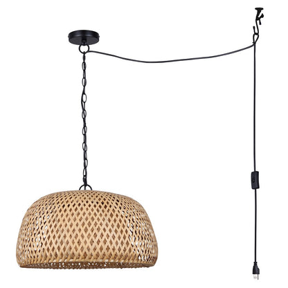 Canarm Hanoi 18in 1-Light Pendant | Matte Black Bamboo and Opal Glass | Living Room & Dining Room | 18 x 18 x 10.5 in | Model IPL2109B01BK