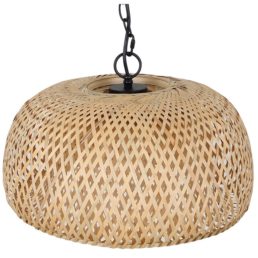Canarm Hanoi 18in 1-Light Pendant | Matte Black Bamboo and Opal Glass | Living Room & Dining Room | 18 x 18 x 10.5 in | Model IPL2109B01BK