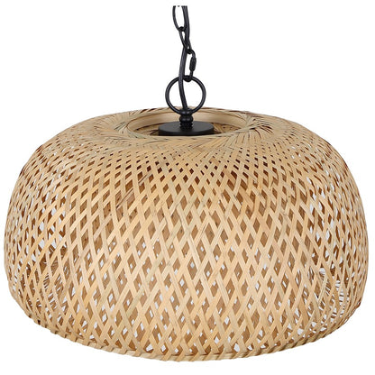 Canarm Hanoi 18in 1-Light Pendant | Matte Black Bamboo and Opal Glass | Living Room & Dining Room | 18 x 18 x 10.5 in | Model IPL2109B01BK