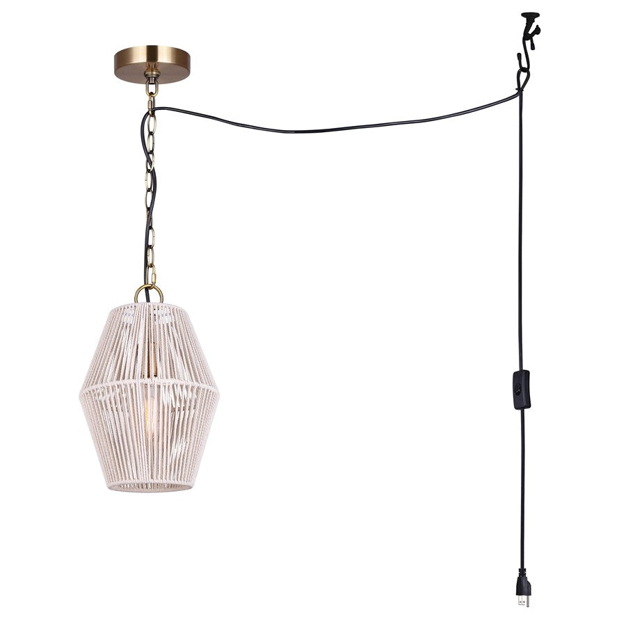 Canarm Klima 8.5in 1-Light Pendant | Gold and Ivory String | Living Room & Bedroom | 8.5 x 8.5 x 13.25 in | Model IPL2111B01GD