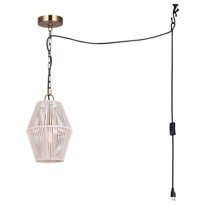 Canarm Klima 8.5in 1-Light Pendant | Gold and Ivory String | Living Room & Bedroom | 8.5 x 8.5 x 13.25 in | Model IPL2111B01GD
