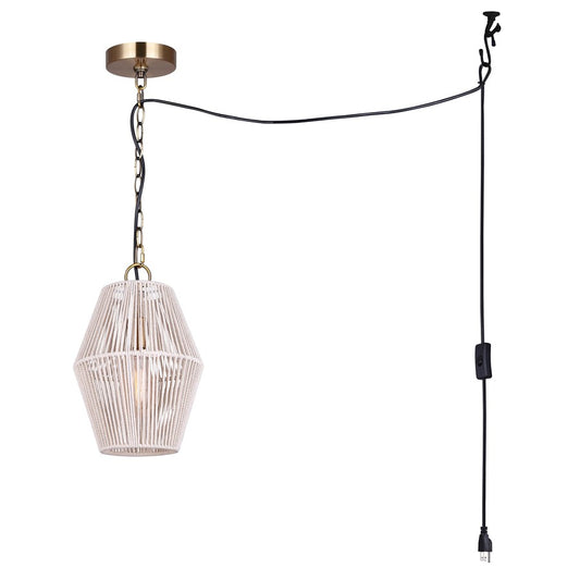 Canarm Klima 8.5in 1-Light Pendant | Gold and Ivory String | Living Room & Bedroom | 8.5 x 8.5 x 13.25 in | Model IPL2111B01GD