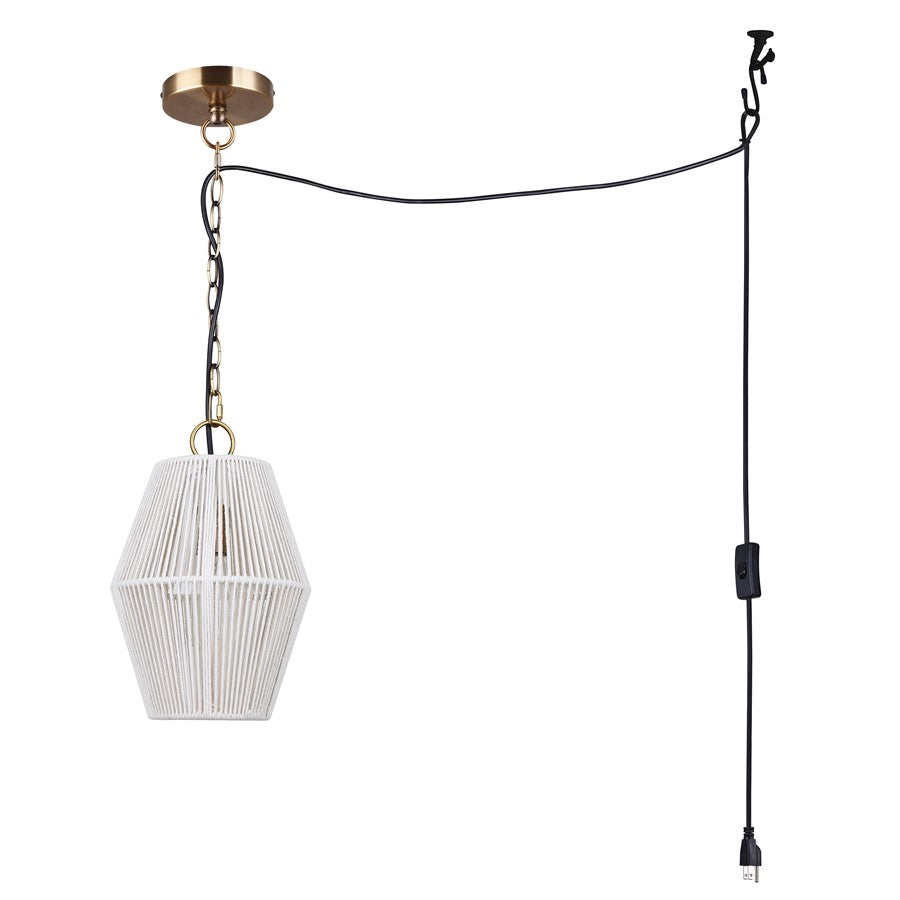 Canarm Klima 8.5in 1-Light Pendant | Gold and Ivory String | Living Room & Bedroom | 8.5 x 8.5 x 13.25 in | Model IPL2111B01GD
