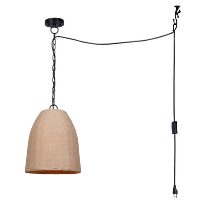 Canarm Malmo 12in 1-Light Pendant | Boho Matte Black and Natural Rope Shade | Bedroom & Dining Room | 12 x 12 x 16 in | Model IPL2113B01BKR