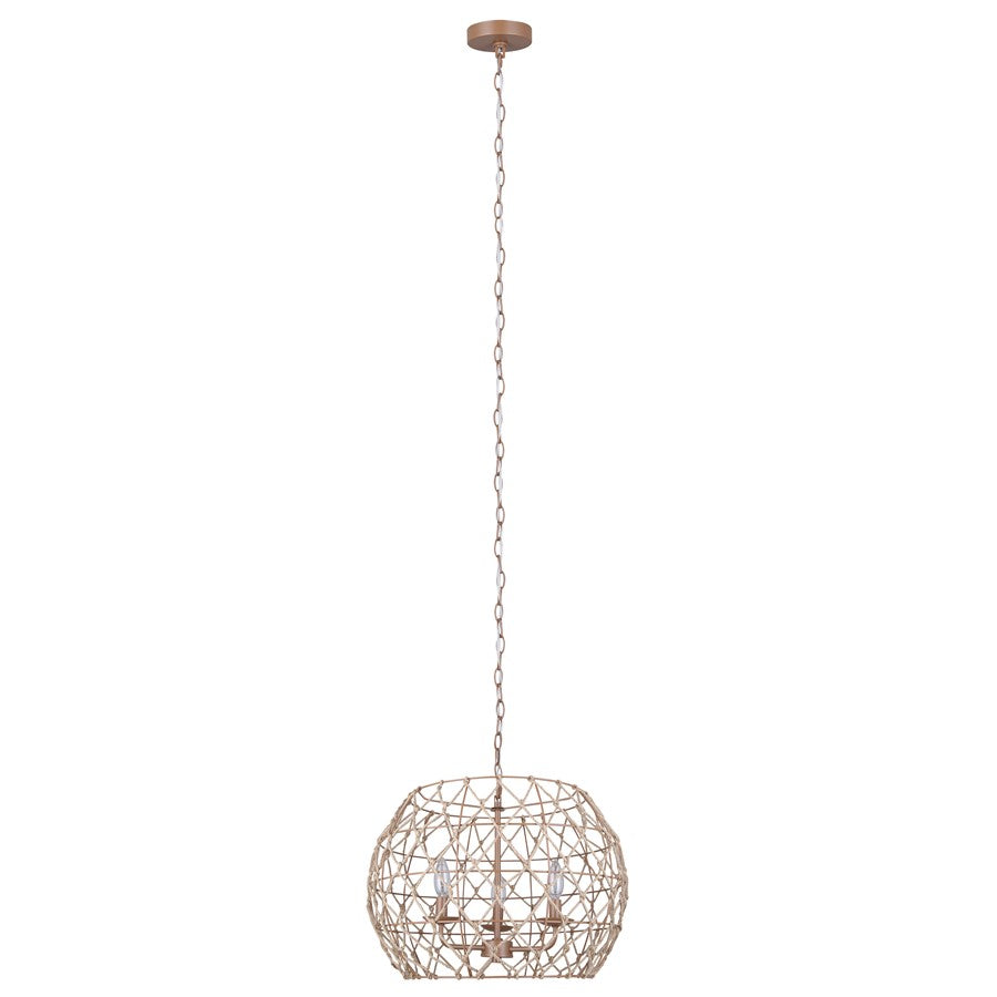 Canarm Aura 20in 3-Light Pendant | Coastal Tan Rope and Metal | Kitchen Island & Dining Room | 20 x 20 x 14 in | Model IPL2124B03BR20
