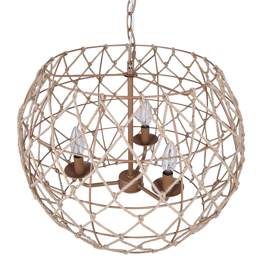 Canarm Aura 20in 3-Light Pendant | Coastal Tan Rope and Metal | Kitchen Island & Dining Room | 20 x 20 x 14 in | Model IPL2124B03BR20