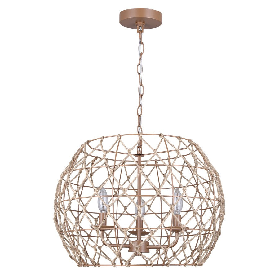 Canarm Aura 20in 3-Light Pendant | Coastal Tan Rope and Metal | Kitchen Island & Dining Room | 20 x 20 x 14 in | Model IPL2124B03BR20