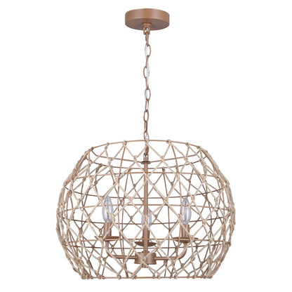 Canarm Aura 20in 3-Light Pendant | Coastal Tan Rope and Metal | Kitchen Island & Dining Room | 20 x 20 x 14 in | Model IPL2124B03BR20