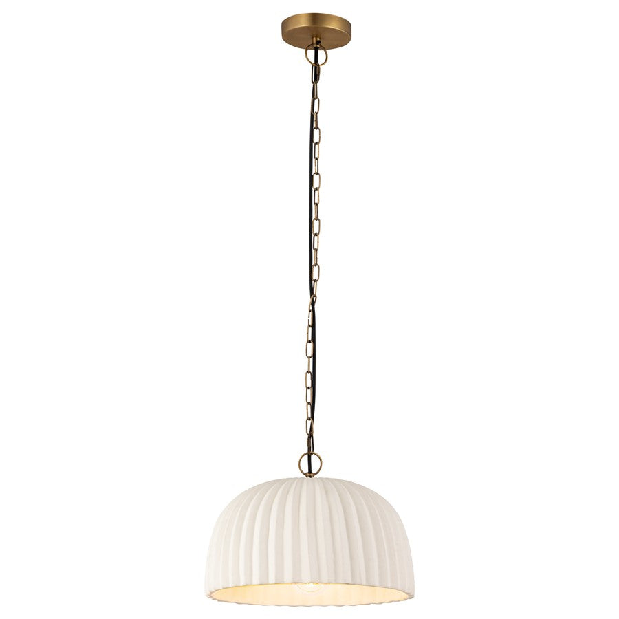 Canarm Audrey 15in 1-Light Pendant | Antique Brass and Ribbed Ceramic Shade | Entryway & Dining Room | 15 x 15 x 11 in | Model IPL2152B01AB