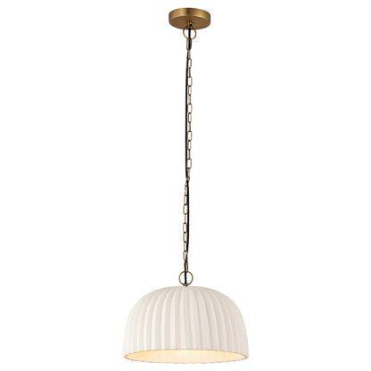 Canarm Audrey 15in 1-Light Pendant | Antique Brass and Ribbed Ceramic Shade | Entryway & Dining Room | 15 x 15 x 11 in | Model IPL2152B01AB