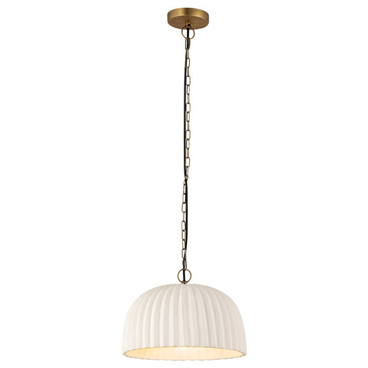 Canarm Audrey 15in 1-Light Pendant | Antique Brass and Ribbed Ceramic Shade | Entryway & Dining Room | 15 x 15 x 11 in | Model IPL2152B01AB