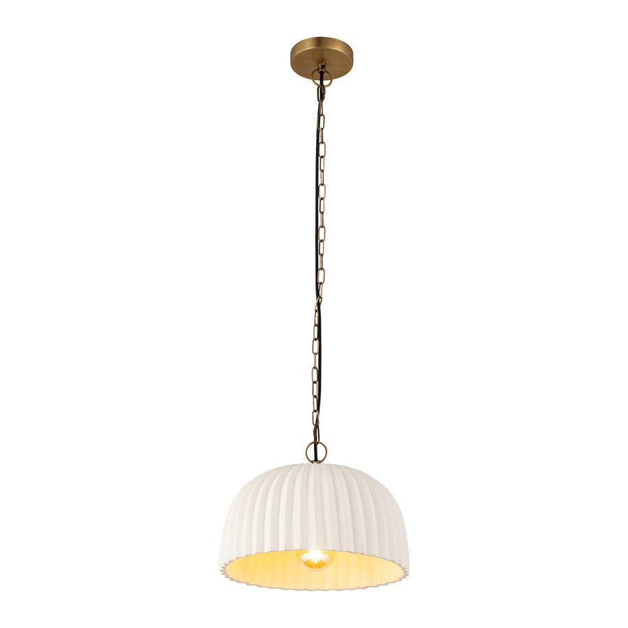 Canarm Audrey 15in 1-Light Pendant | Antique Brass and Ribbed Ceramic Shade | Entryway & Dining Room | 15 x 15 x 11 in | Model IPL2152B01AB