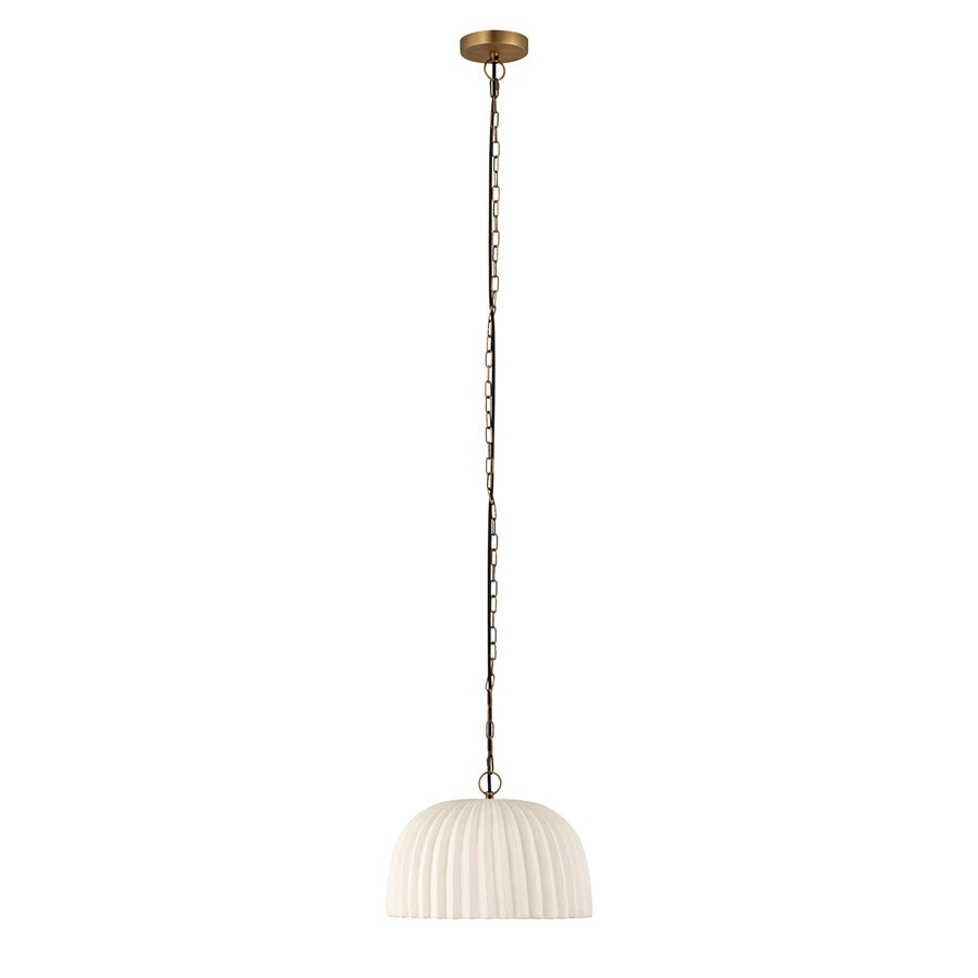 Canarm Audrey 15in 1-Light Pendant | Antique Brass and Ribbed Ceramic Shade | Entryway & Dining Room | 15 x 15 x 11 in | Model IPL2152B01AB