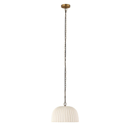 Canarm Audrey 15in 1-Light Pendant | Antique Brass and Ribbed Ceramic Shade | Entryway & Dining Room | 15 x 15 x 11 in | Model IPL2152B01AB