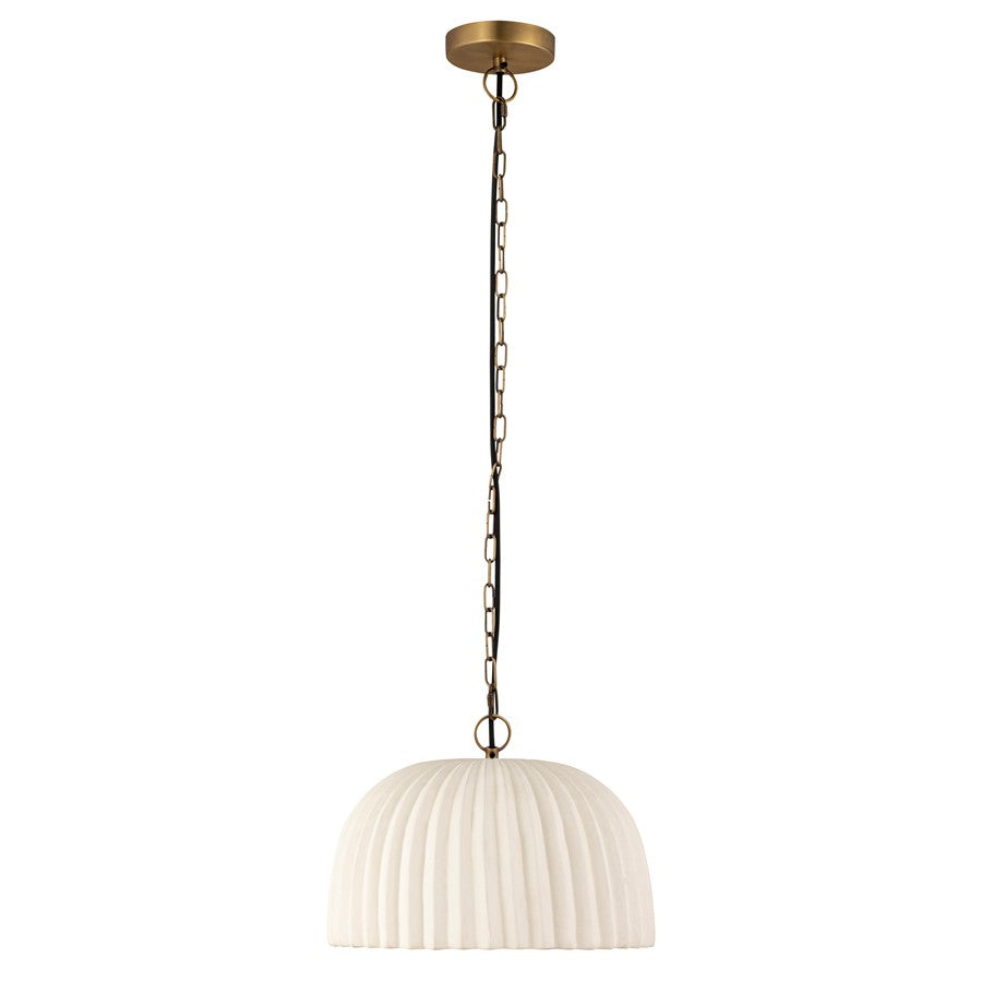 Canarm Audrey 15in 1-Light Pendant | Antique Brass and Ribbed Ceramic Shade | Entryway & Dining Room | 15 x 15 x 11 in | Model IPL2152B01AB