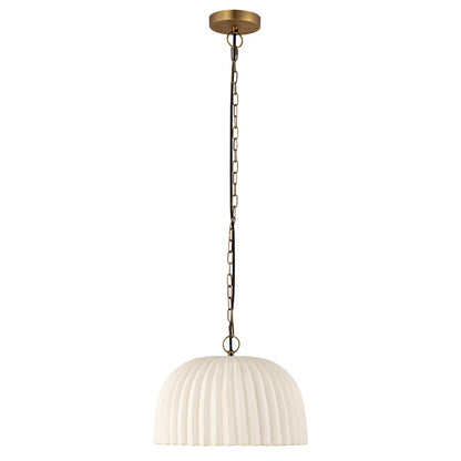 Canarm Audrey 15in 1-Light Pendant | Antique Brass and Ribbed Ceramic Shade | Entryway & Dining Room | 15 x 15 x 11 in | Model IPL2152B01AB