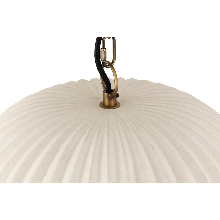 Canarm Audrey 15in 1-Light Pendant | Antique Brass and Ribbed Ceramic Shade | Entryway & Dining Room | 15 x 15 x 11 in | Model IPL2152B01AB