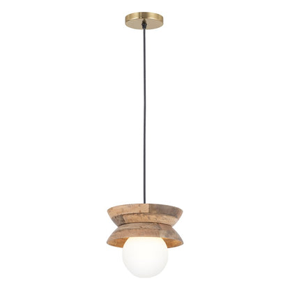 Canarm Kali 9.8in 1-Light Pendant | Natural Mango Wood and Frosted Glass | Kitchen Island & Reading Nook | 9.8 x 9.8 x 8.75 in | Model IPL2153B01NA