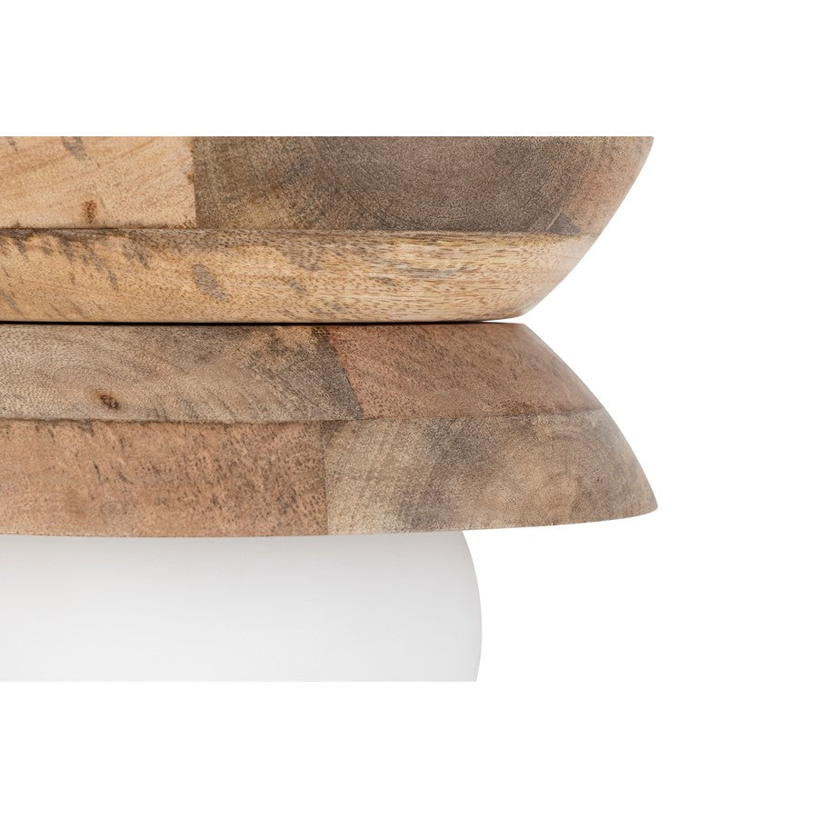 Canarm Kali 9.8in 1-Light Pendant | Natural Mango Wood and Frosted Glass | Kitchen Island & Reading Nook | 9.8 x 9.8 x 8.75 in | Model IPL2153B01NA