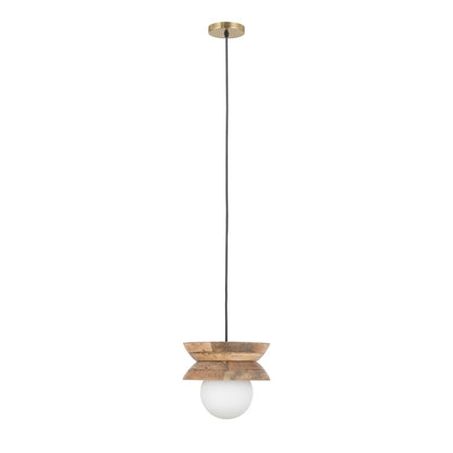 Canarm Kali 9.8in 1-Light Pendant | Natural Mango Wood and Frosted Glass | Kitchen Island & Reading Nook | 9.8 x 9.8 x 8.75 in | Model IPL2153B01NA