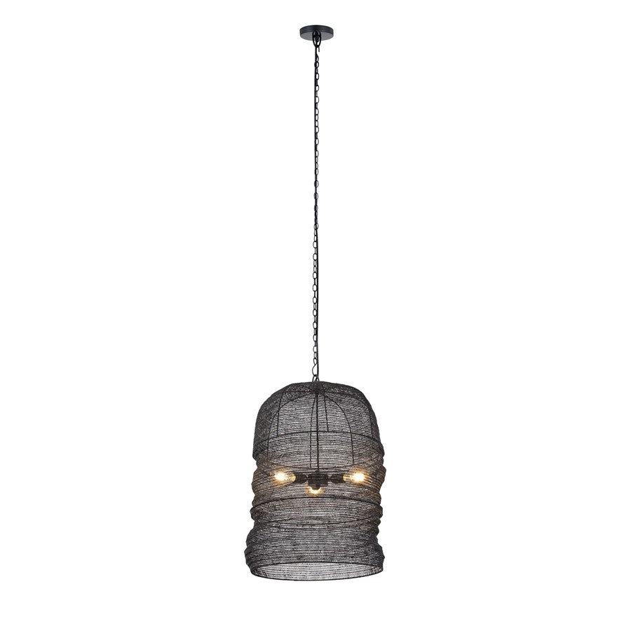 Canarm Kara 20in 3-Light Pendant | Industrial Matte Black and Mesh Iron | Kitchen Island & Dining Room | 20 x 20 x 31 in | Model IPL2154B03BP