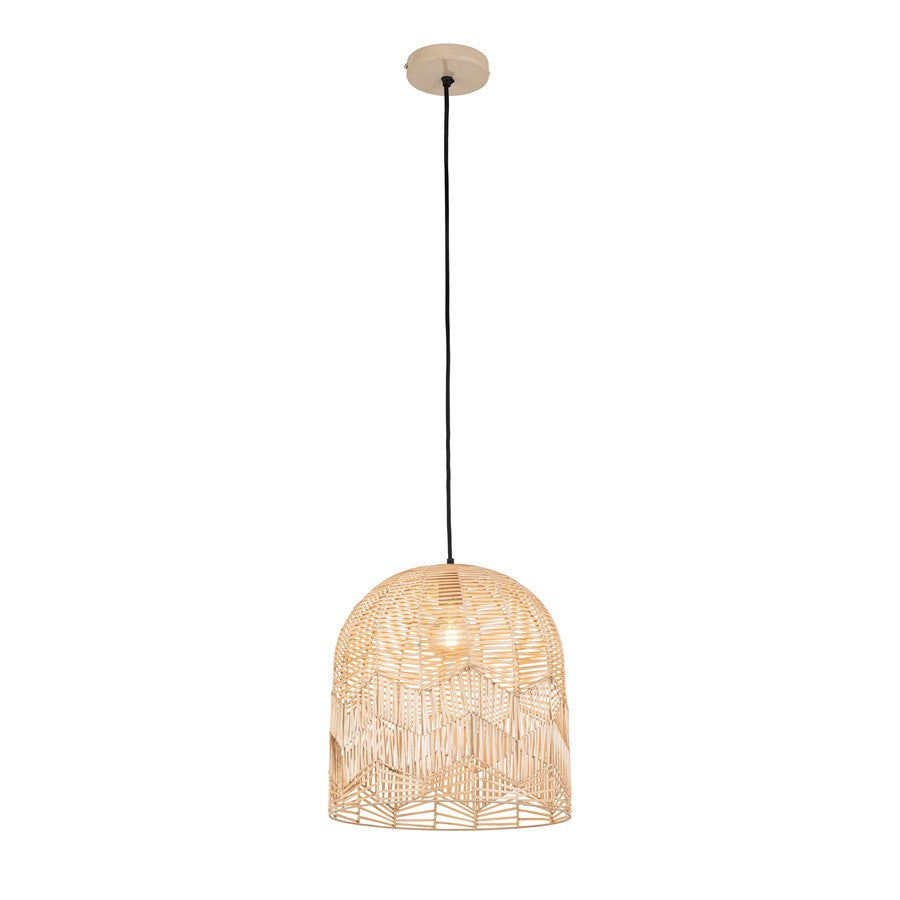 Canarm Indy 16in 1-Light Pendant | Natural Rattan and Iron | Dining Room & Kitchen | 16 x 16 x 17 in | Model IPL2157B01NA
