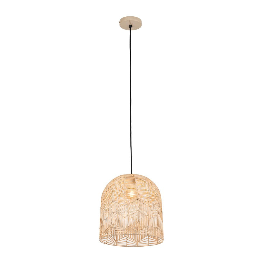 Canarm Indy 16in 1-Light Pendant | Natural Rattan and Iron | Dining Room & Kitchen | 16 x 16 x 17 in | Model IPL2157B01NA