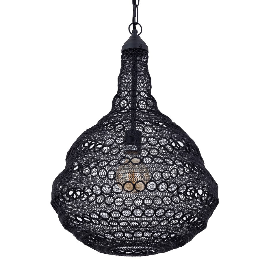 Canarm Agra 14.5in 1-Light Swag Pendant | Boho Modern Matte Black Metal | Dining Room & Kitchen Island | 14.5 x 14.5 x 7 in | Model IPL2178B01BK